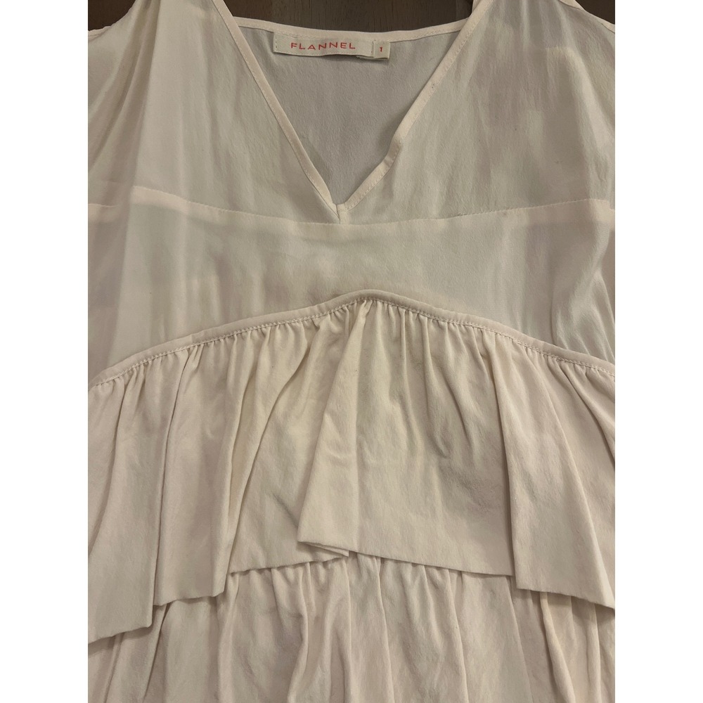 FLANNEL Australia Womens 100% Silk Ruffle Tiered Mini Dress Cream Size 1 Small